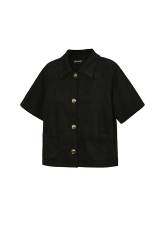 Suède blouse met gouden knopen