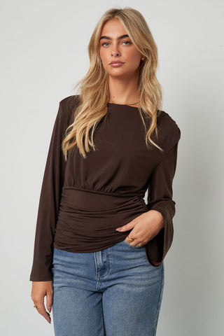 Polyestervezel (Polyester) tops met lange mouwen, effen kleur, elegant, geschikt voor alle gelegenheden.