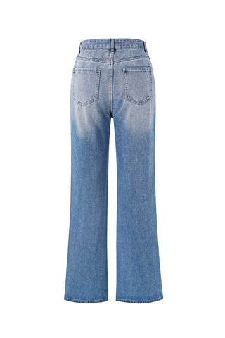 Denim jeans slanted zipper