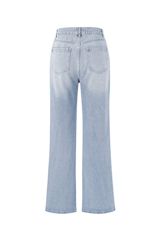 Denim jeans slanted zipper
