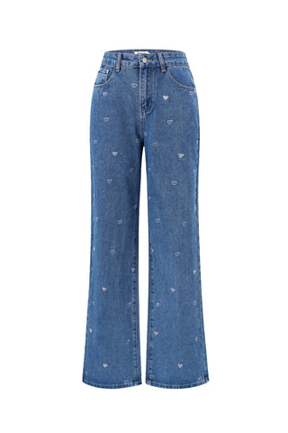 Glitter hartjes denim jeans