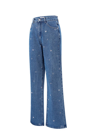 Glitter hartjes denim jeans