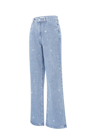 Glitter hartjes denim jeans
