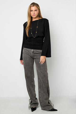 Polyestervezel (Polyester) tops met lange mouwen, effen kleur, elegant, geschikt voor alle gelegenheden.