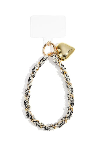 Denim heart phone cord black/white