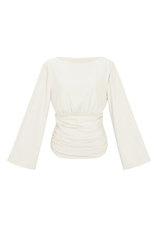 Polyestervezel (Polyester) tops met lange mouwen, effen kleur, elegant, geschikt voor alle gelegenheden.