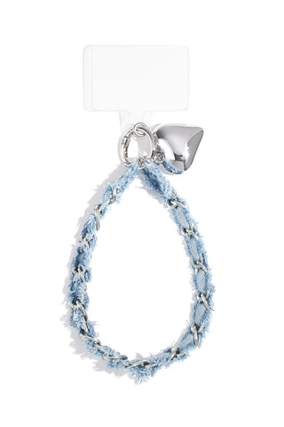 Phone cord denim heart silver