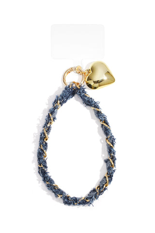 Phone cord denim heart gold