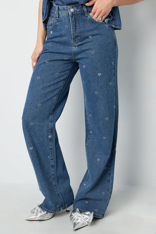Glitter heart denim jeans