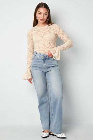 Denim jeans slanted zipper