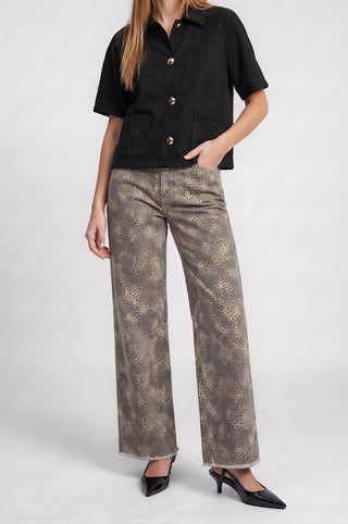Suède blouse met gouden knopen