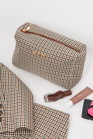 Make-up tasjes van geruit polyester, ideaal voor dagelijks gebruik.