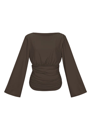 Polyestervezel (Polyester) tops met lange mouwen, effen kleur, elegant, geschikt voor alle gelegenheden.