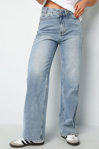 Denim jeans slanted zipper